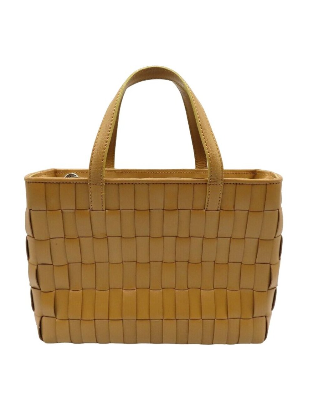 Cole Haan Basket Weave Tan Brown Genuine Leather Woven Top Handle Bag Handbag